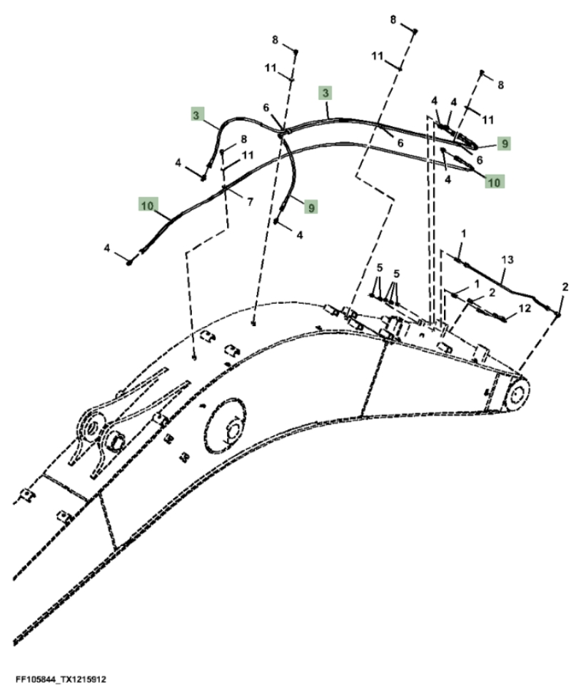 Hitachi ZX210F-FE-6N installation diagram showing hydraulic hose 4631051 at Pipe No. 3