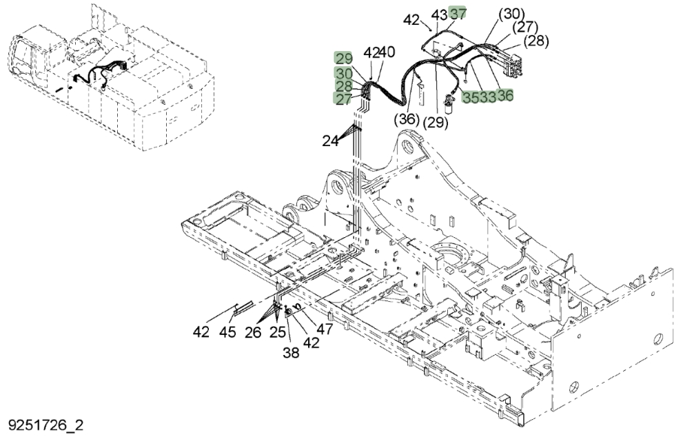Hitachi ZX850LC-3 installation diagram showing hydraulic hose 4634380 at Pipe No. 36