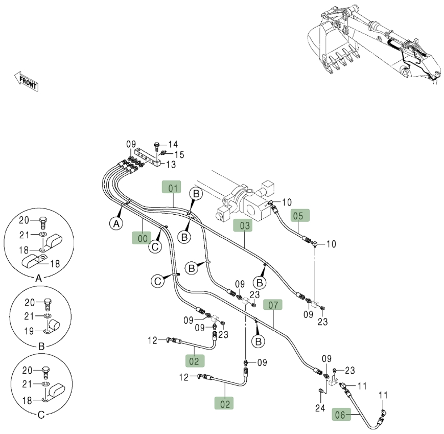 Hitachi ZX800 installation diagram showing hydraulic hose 4267669 at Pipe No. 7
