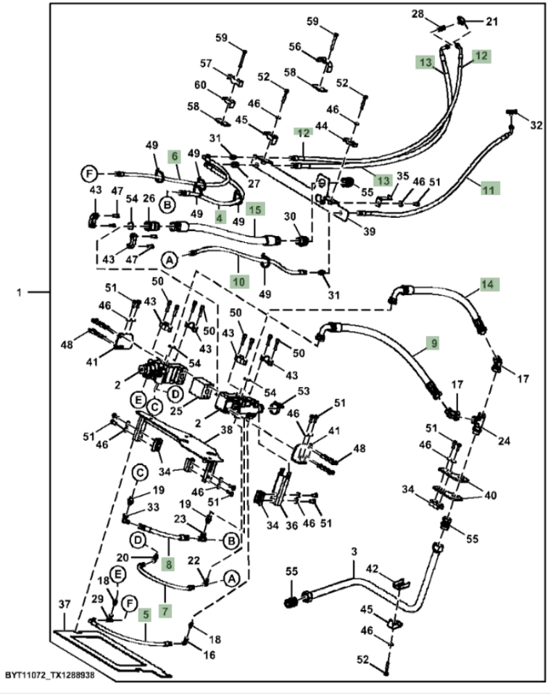 Hitachi ZX370F-LL-6N installation diagram showing hydraulic hose 4636420 at Pipe No. 5
