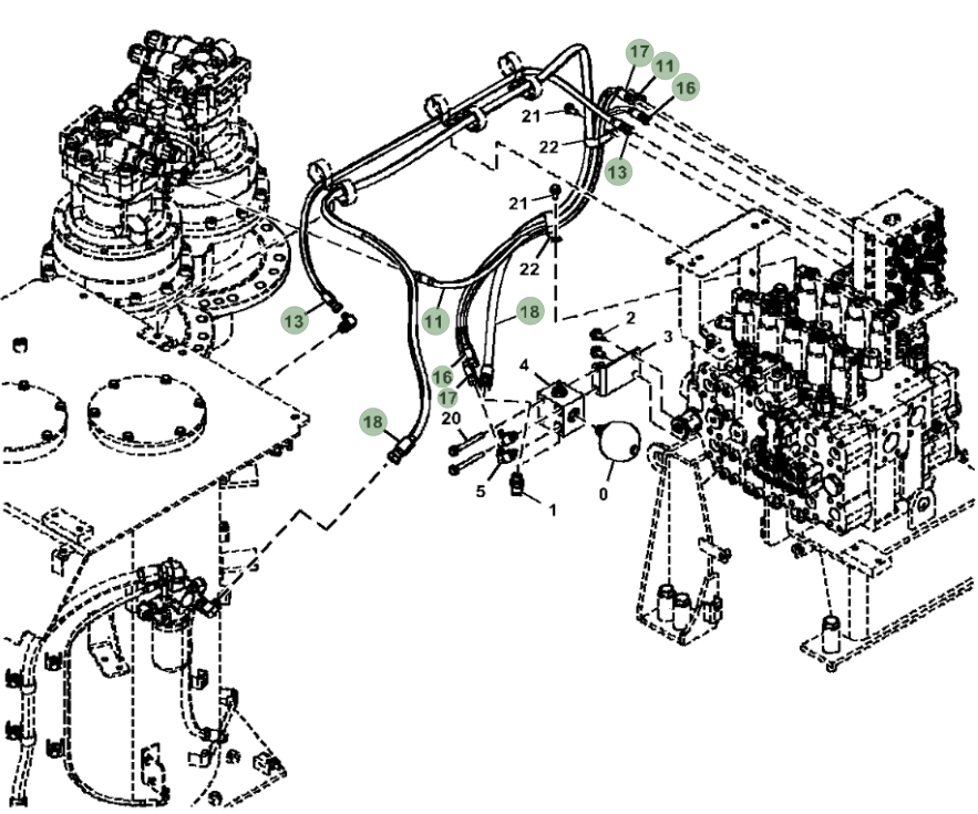 Hitachi ZX470LC-5B installation diagram showing hydraulic hose 4713510 at Pipe No. 17