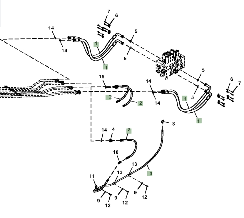 Hitachi ZX370FLC-LL-6N installation diagram showing hydraulic hose 9263974 at Pipe No. 1