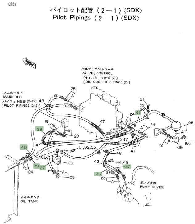 Hitachi EX150 installation diagram showing hydraulic hose 4213452 at Pipe No. 39