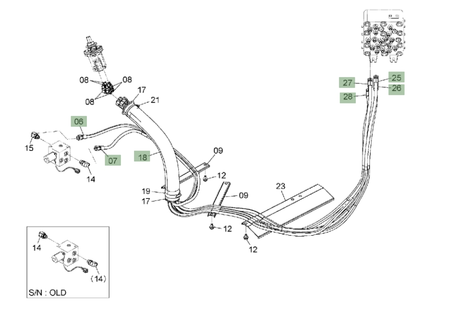 Hitachi ZX120-3 installation diagram showing hydraulic hose 9289704 at Pipe No. 27