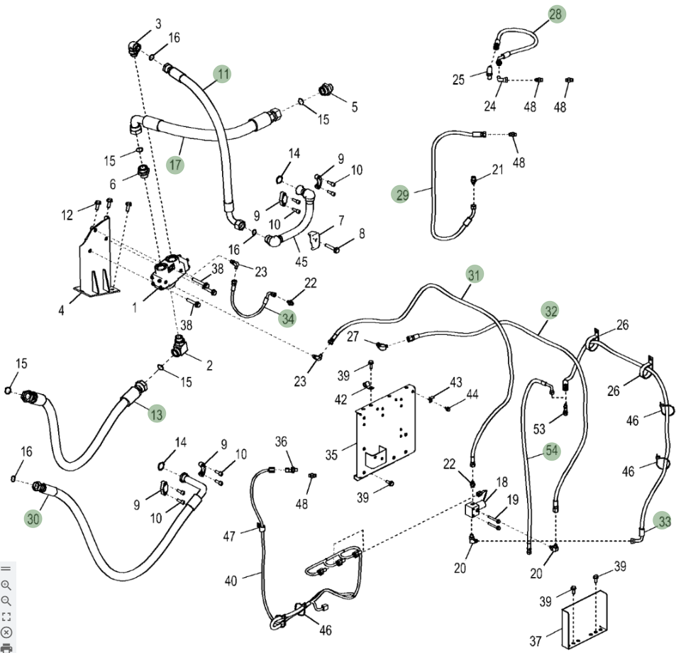 Hitachi ZX290LC-5N installation diagram showing hydraulic hose 4453063 at Pipe No. 28