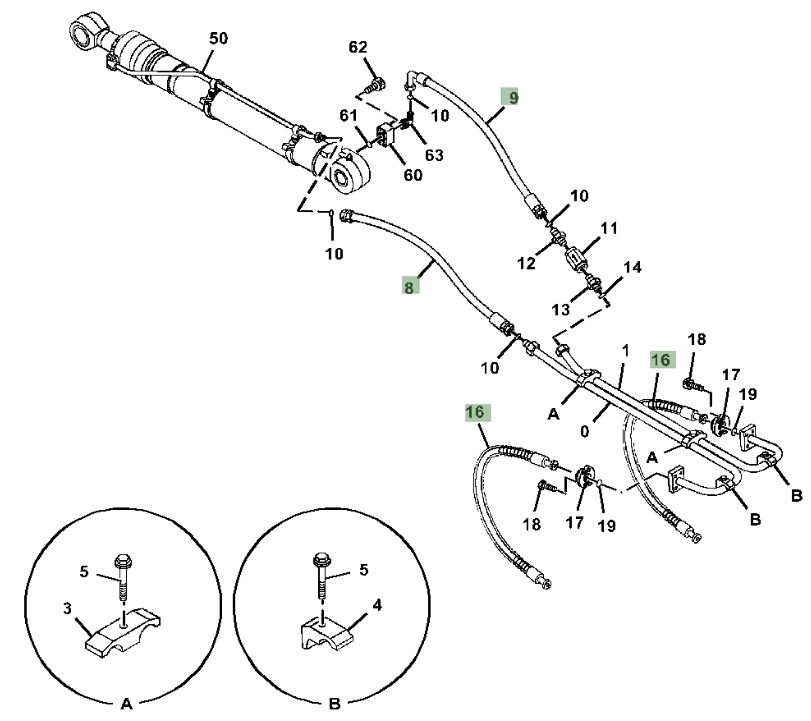 Hitachi ZX470LC-6 installation diagram showing hydraulic hose 4272697 at Pipe No. 8