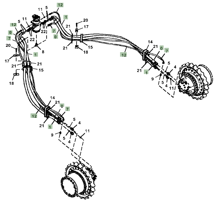 Hitachi ZX350LC-5G installation diagram showing hydraulic hose 4429283 at Pipe No. 12