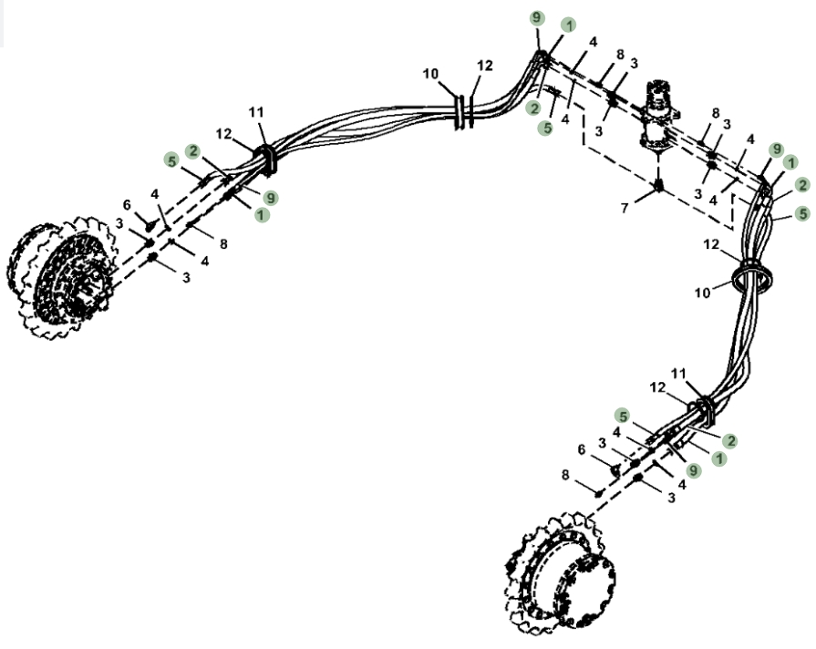 Hitachi ZX130-6N installation diagram showing hydraulic hose 4447490 at Pipe No. 9