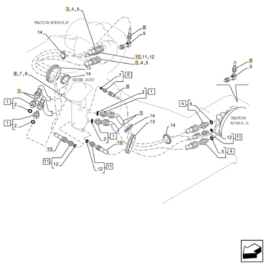 Case CX220C installation diagram showing hydraulic hose 152435A1 at Pipe No. 10