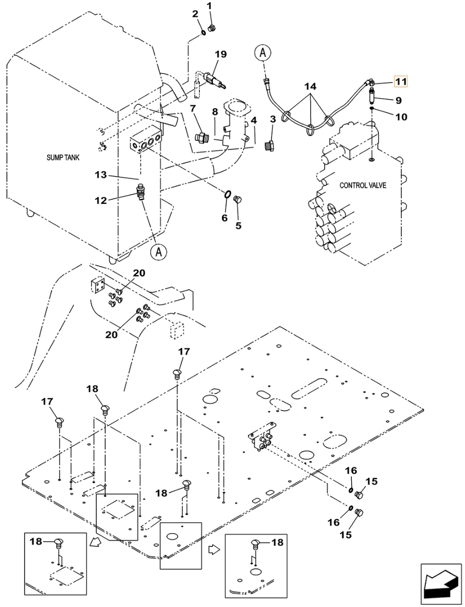 Case CX300C LC installation diagram showing hydraulic hose KHJ2092 at Pipe No. 11