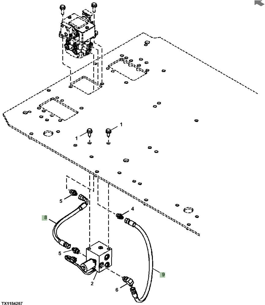Hitachi ZX470LC-6 installation diagram showing hydraulic hose 4709482 at Pipe No. 9