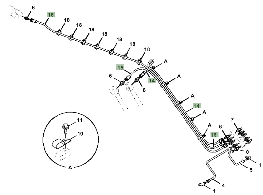 Hitachi ZX350LC-5G installation diagram showing hydraulic hose 4316009 at Pipe No. 16