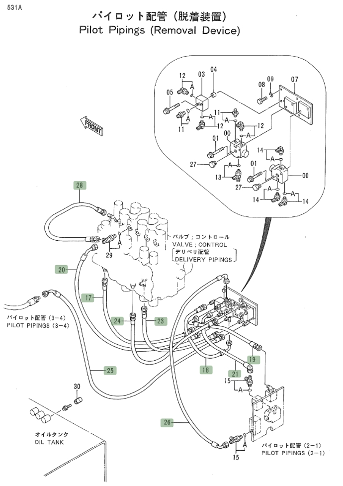Hitachi EX700 installation diagram showing hydraulic hose 4296004 at Pipe No. 18