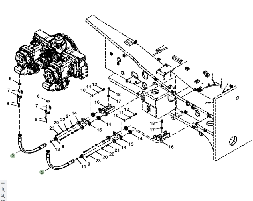 Hitachi ZX870LC-6 installation diagram showing hydraulic hose 4702228 at Pipe No. 5