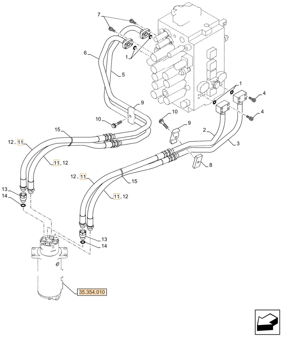 Case CX210D LC LR installation diagram showing hydraulic hose KRJ10710 at Pipe No. 11