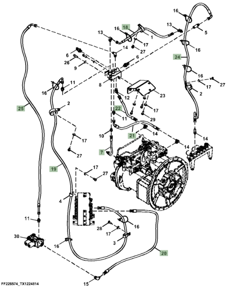 Hitachi ZX370FLC-FE-6N installation diagram showing hydraulic hose FF528607 at Pipe No. 21