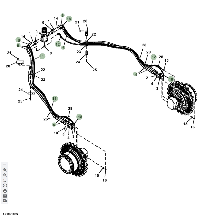 Hitachi ZX870LC-6 installation diagram showing hydraulic hose 4639452 at Pipe No. 6