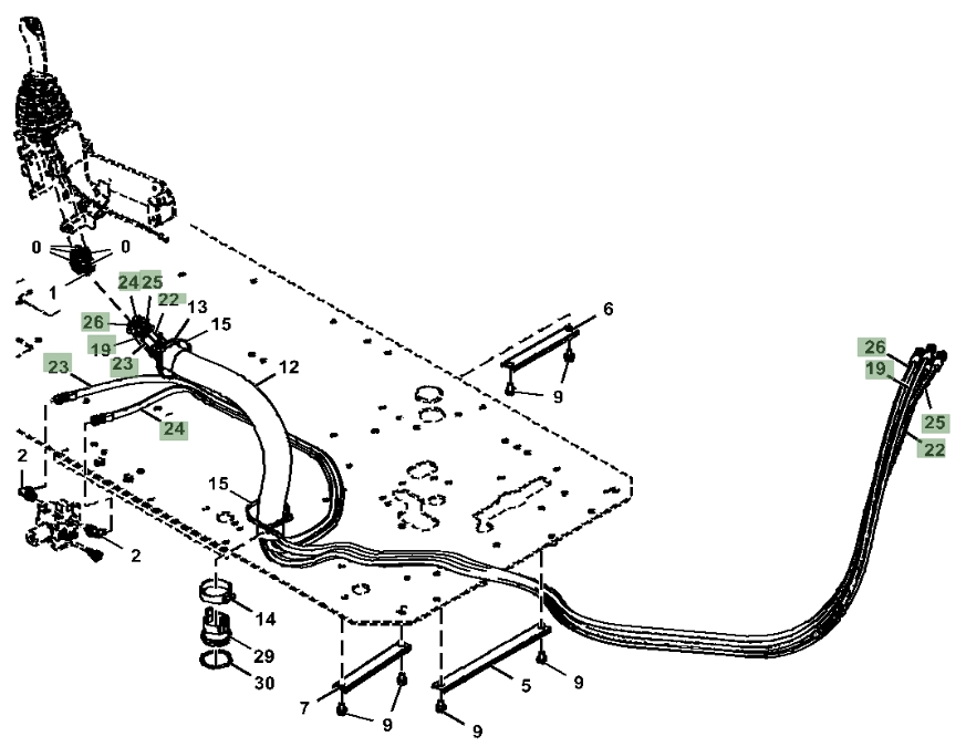 Hitachi ZX350LC-5G installation diagram showing hydraulic hose 4656027 at Pipe No. 19