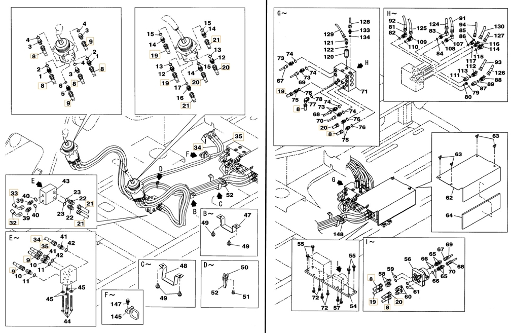 Case CX160B installation diagram showing hydraulic hose 159217A1 at Pipe No. 19