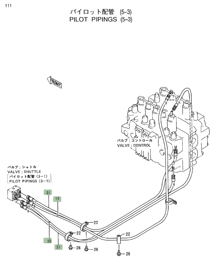 Hitachi EX400LC-3 installation diagram showing hydraulic hose 4317679 at Pipe No. 14
