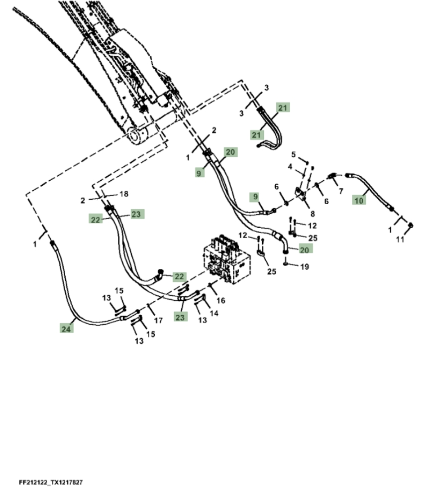 Hitachi ZX210FLC-FE-6N installation diagram showing hydraulic hose 9263974 at Pipe No. 23