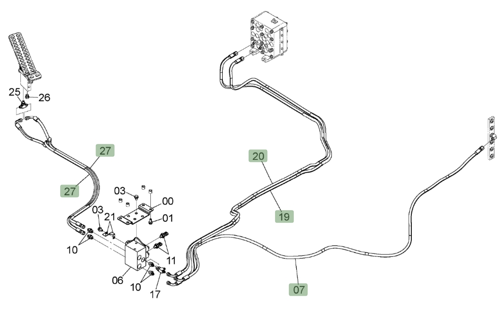 Hitachi ZX190W-3 installation diagram showing hydraulic hose 4437078 at Pipe No. 20A