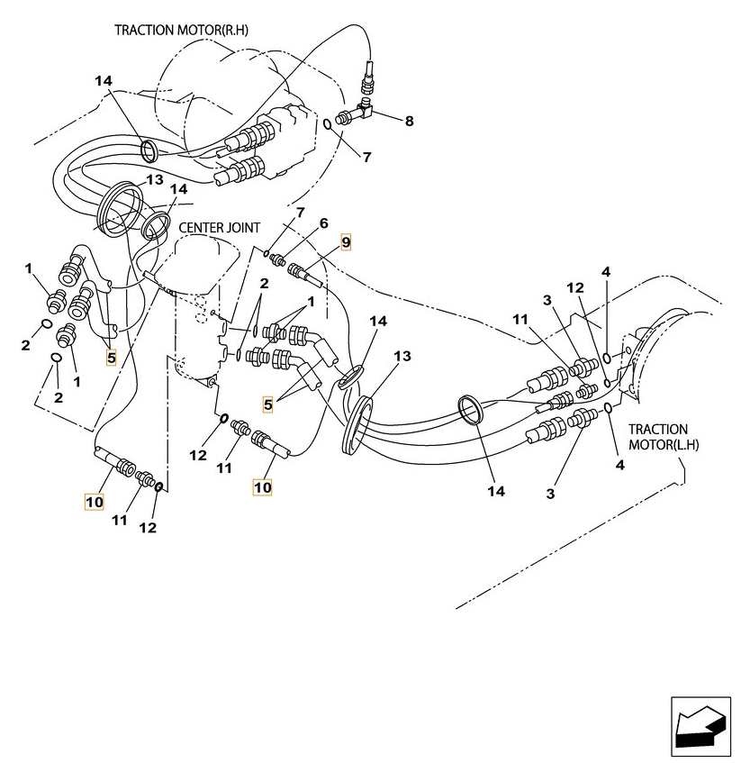 Case CX180C installation diagram showing hydraulic hose KHJ1144 at Pipe No. 10