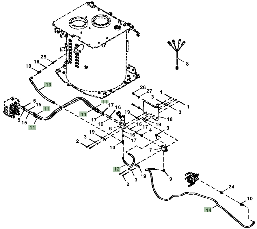 Hitachi ZX200LC-3 installation diagram showing hydraulic hose 4635267 at Pipe No. 12