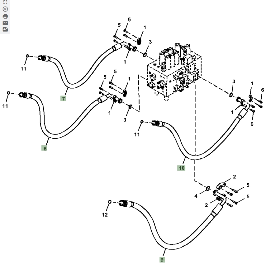 Hitachi ZX370FLC-LL-6N installation diagram showing hydraulic hose 9263974 at Pipe No. 8