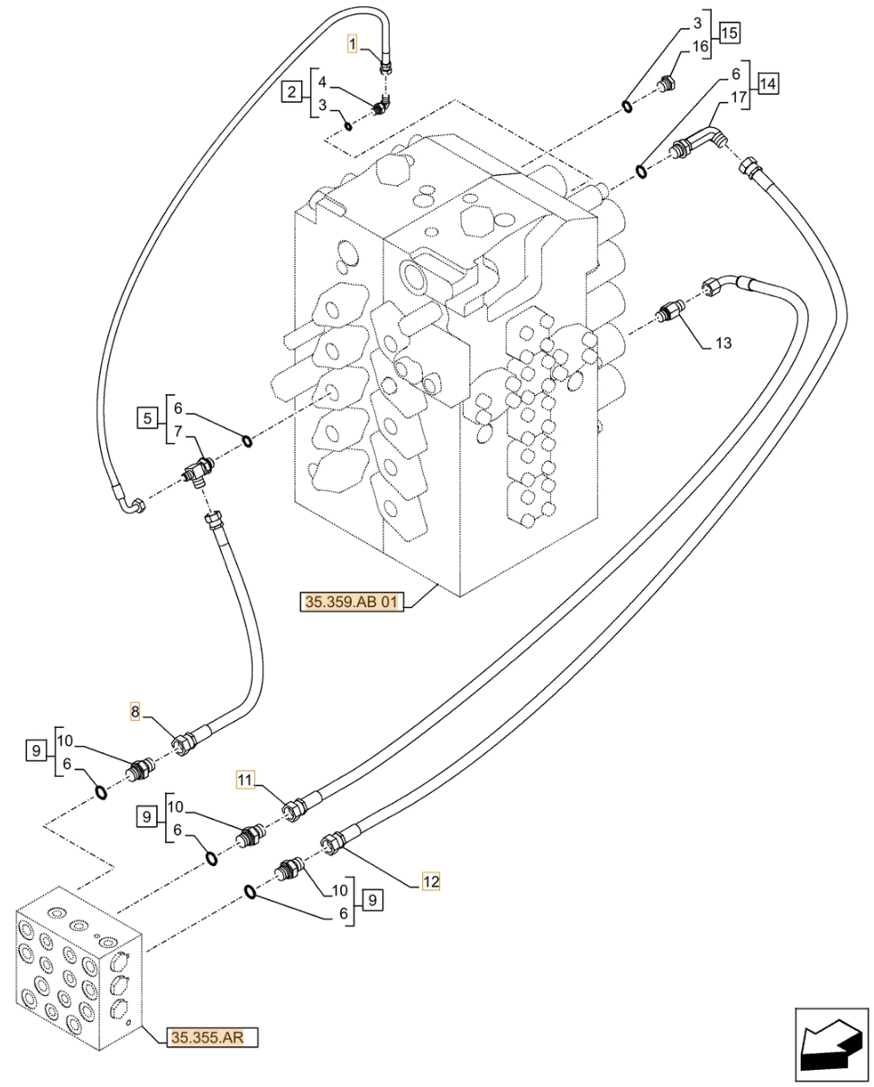 Case CX500D LC installation diagram showing hydraulic hose KHJ17580 at Pipe No. 12