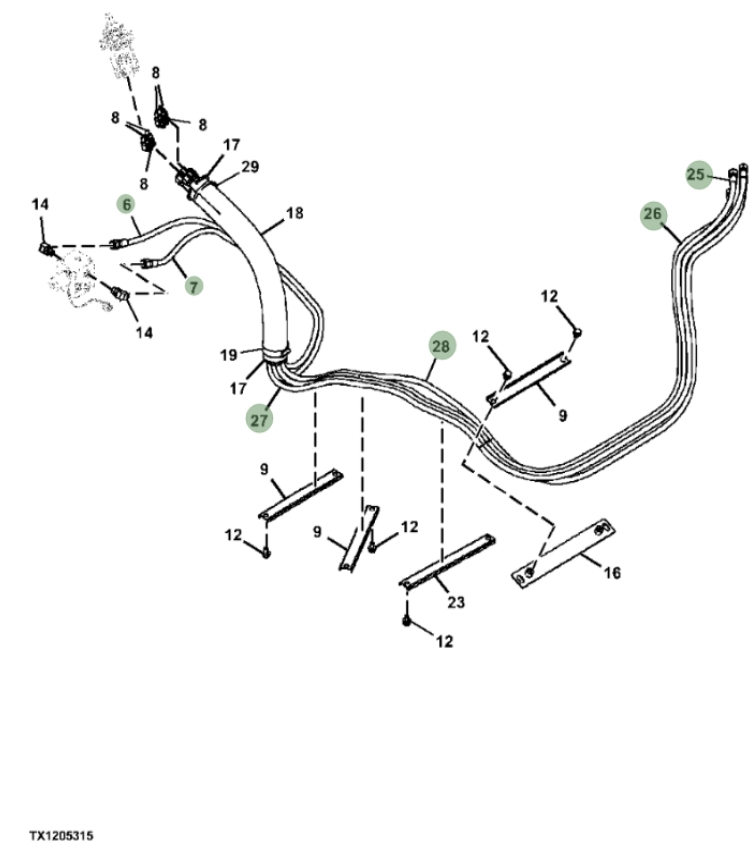 Hitachi ZXS370F-3 installation diagram showing hydraulic hose 4639632 at Pipe No. 6
