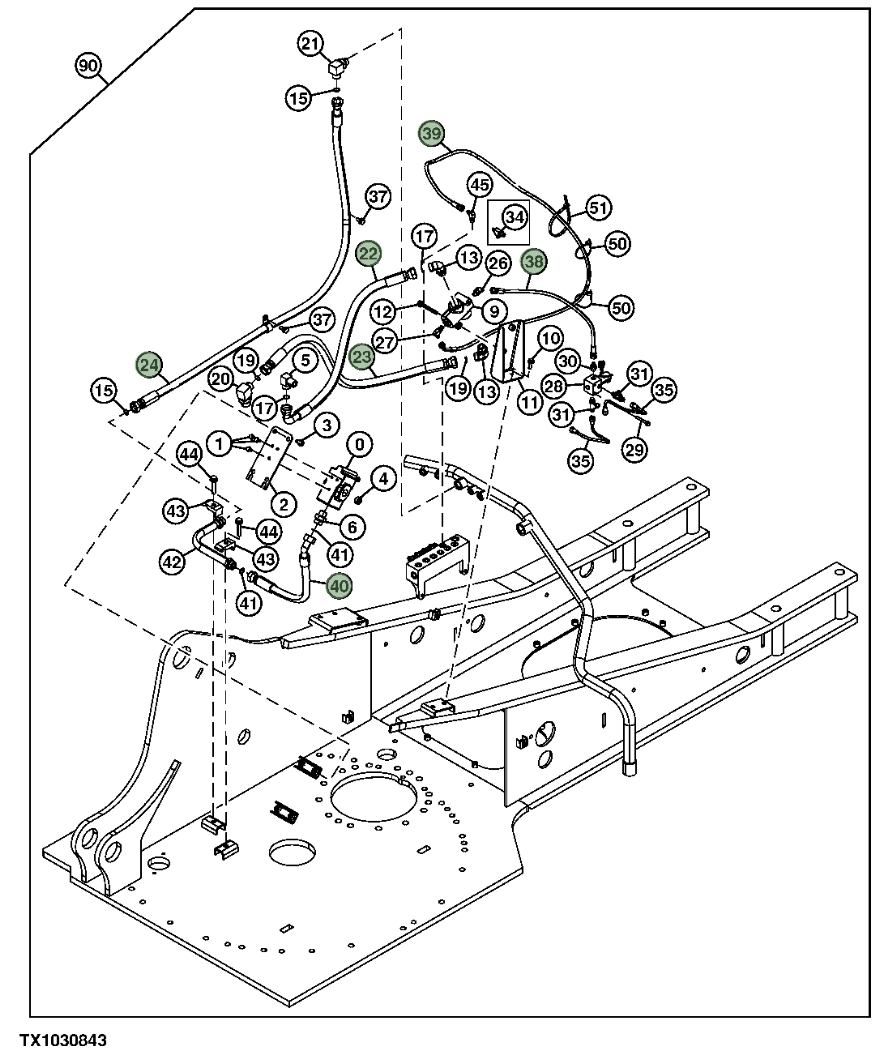 Hitachi ZX200LC-3 installation diagram showing hydraulic hose 4437282 at Pipe No. 38