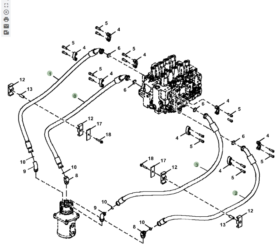 Hitachi ZX670LC-6 installation diagram showing hydraulic hose 4644290 at Pipe No. 1