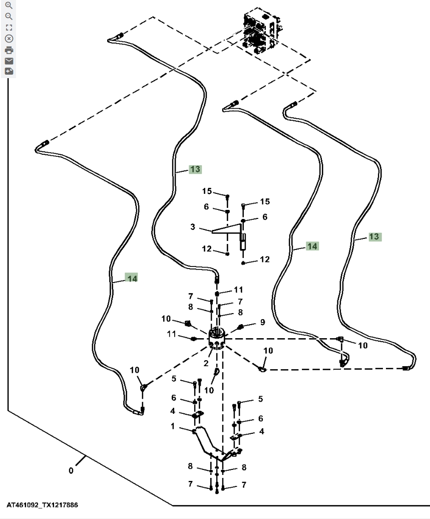 Hitachi ZX670LC-6 installation diagram showing hydraulic hose 4661845 at Pipe No. 13