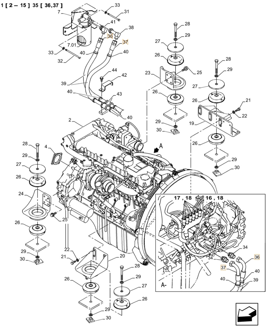 Case CX300C-8 installation diagram showing hydraulic hose KBH10590 at Pipe No. 37
