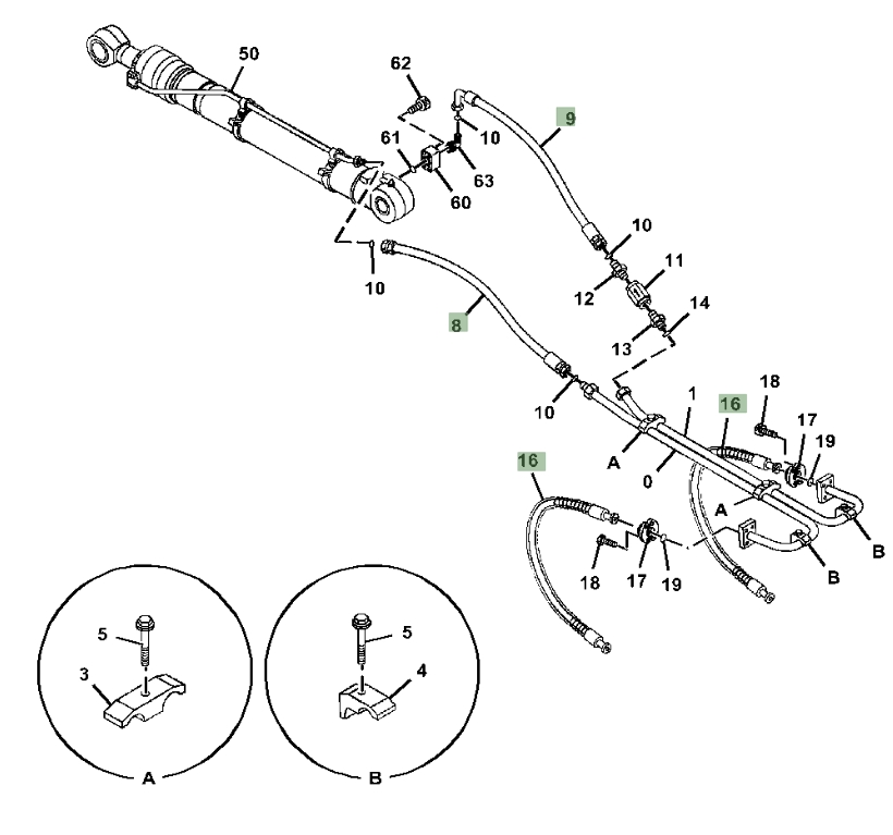 Hitachi ZX470LC-5B installation diagram showing hydraulic hose 4272697 at Pipe No. 8