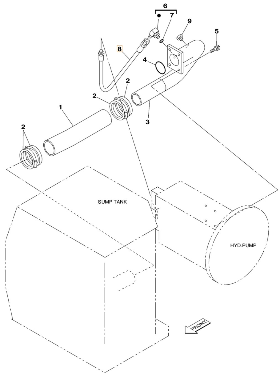 Case CX330 installation diagram showing hydraulic hose KTJ1991 at Pipe No. 8