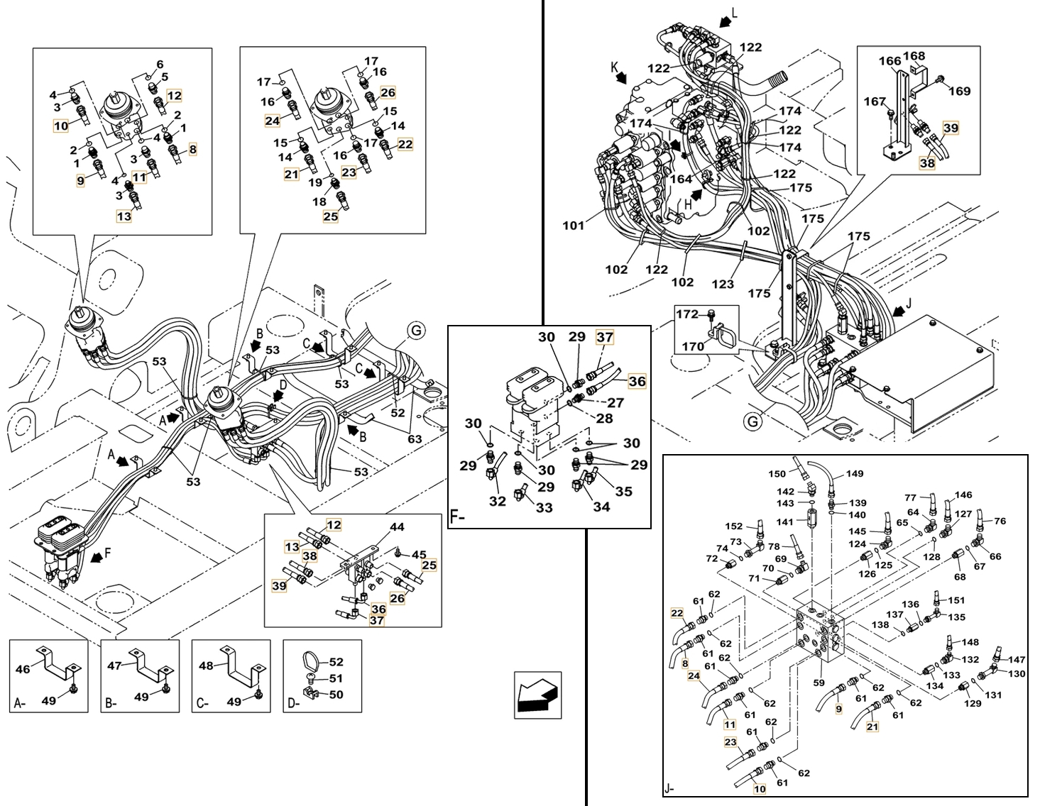 Case CX180C-8 LC installation diagram showing hydraulic hose 159217A1 at Pipe No. 24