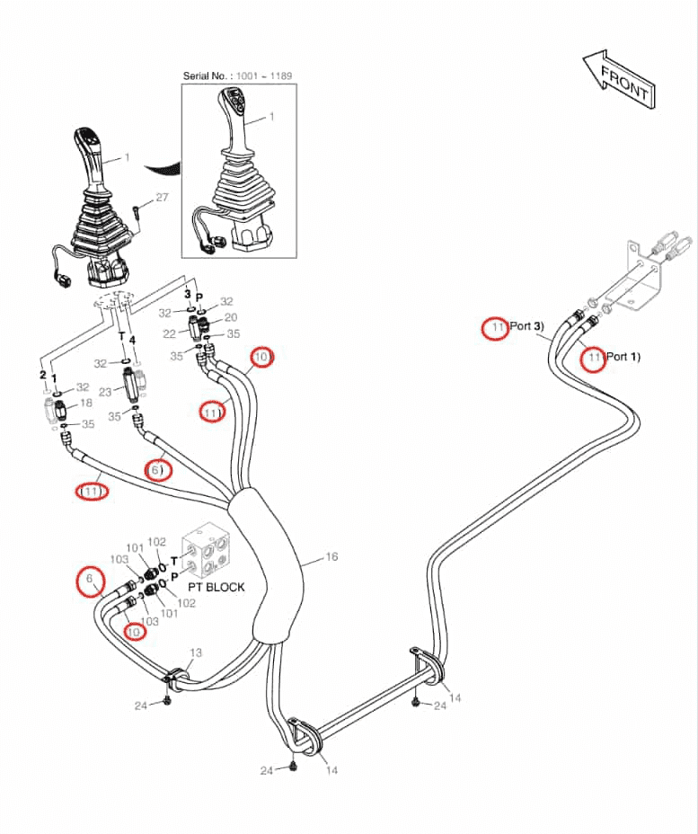 Doosan DX140LCR-5 installation diagram showing hydraulic hose DS2113067 at Pipe No. 10
