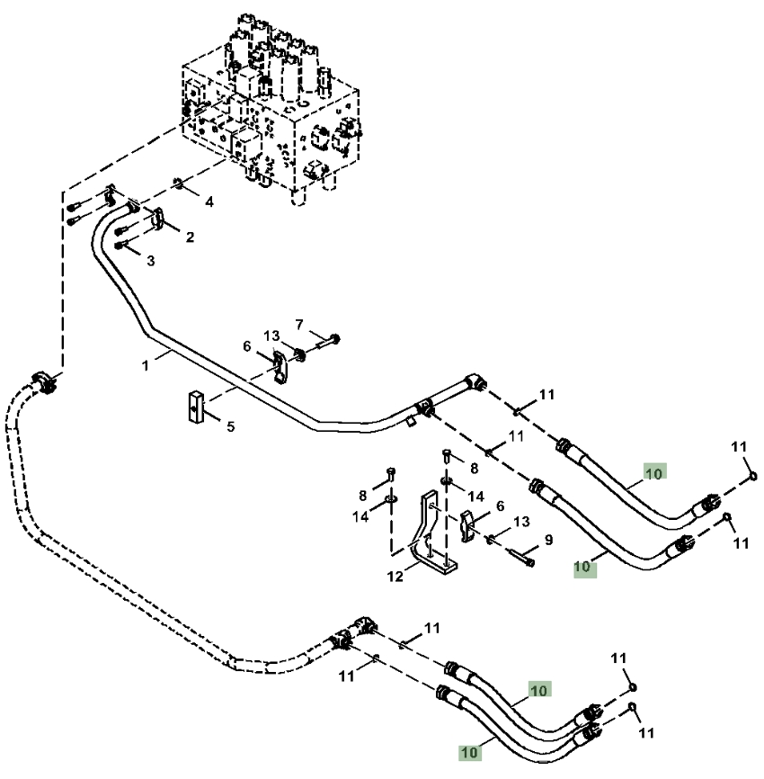 Hitachi ZX180LC-5G installation diagram showing hydraulic hose 4260310 at Pipe No. 10
