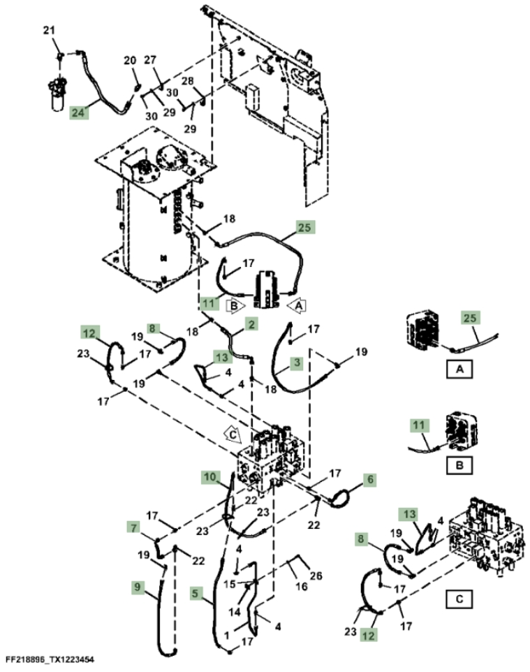 Hitachi ZX210FLC-FE-6N installation diagram showing hydraulic hose 4630946 at Pipe No. 9