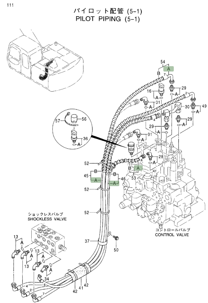 Hitachi EX160LC-5 installation diagram showing hydraulic hose 4366268 at Pipe No. 53A