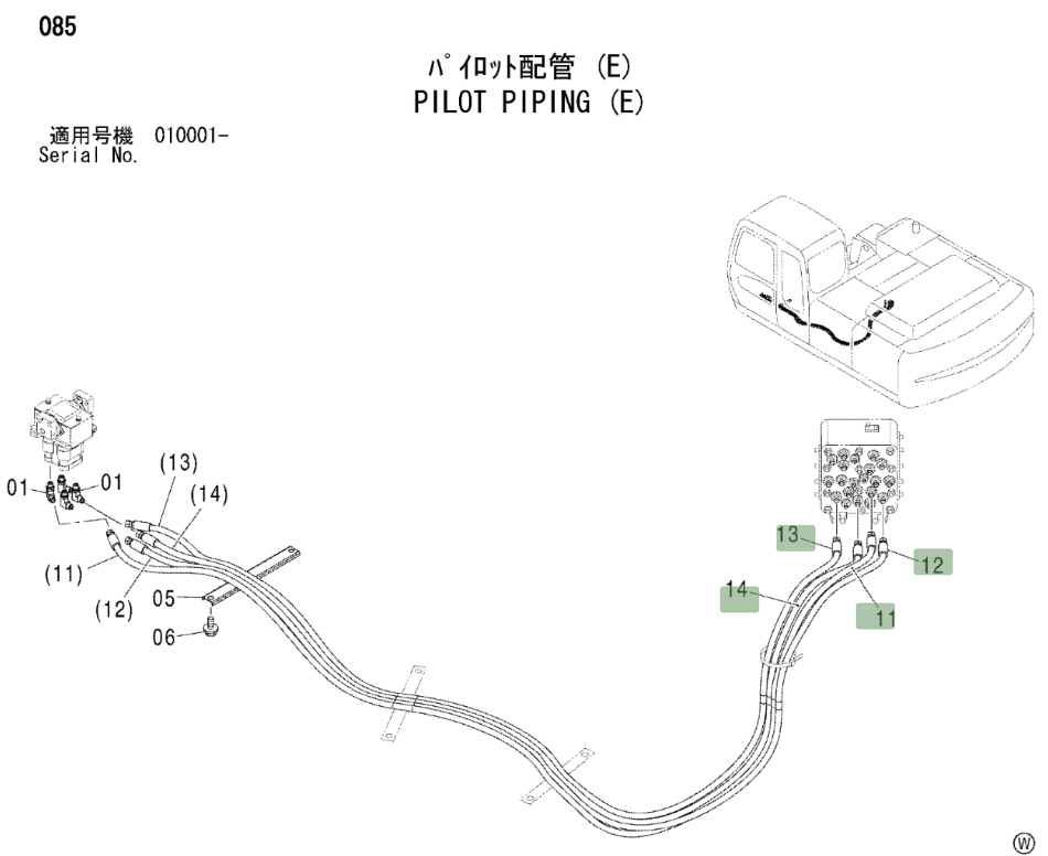 Hitachi ZX230LC installation diagram showing hydraulic hose 4431841 at Pipe No. 11