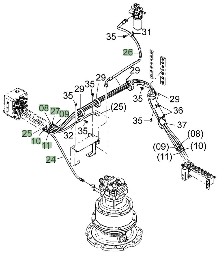 Hitachi ZX650LC-3 installation diagram showing hydraulic hose 4644149 at Pipe No. 10