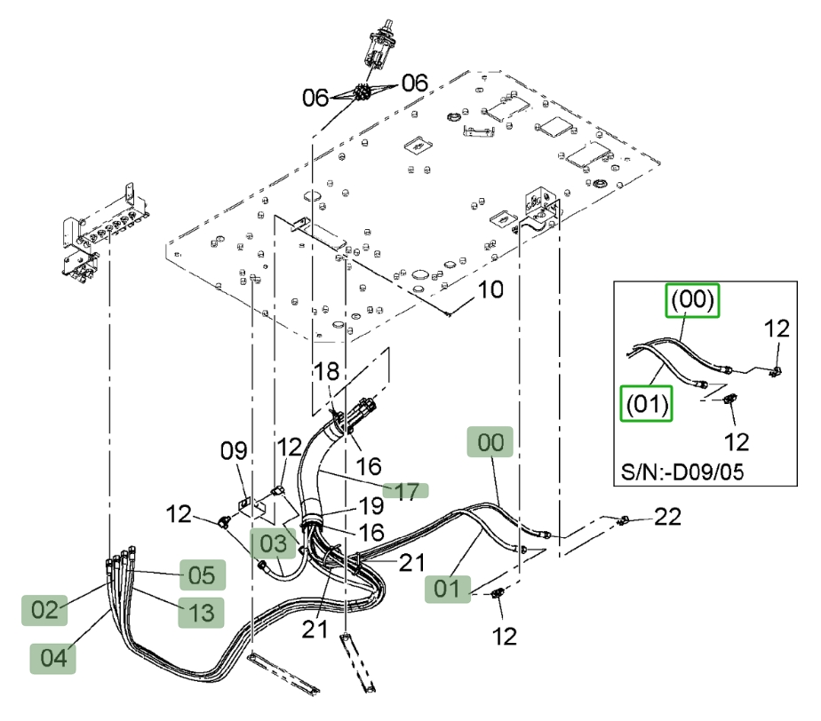 Hitachi ZX450LC-3 installation diagram showing hydraulic hose 4635262 at Pipe No. 0