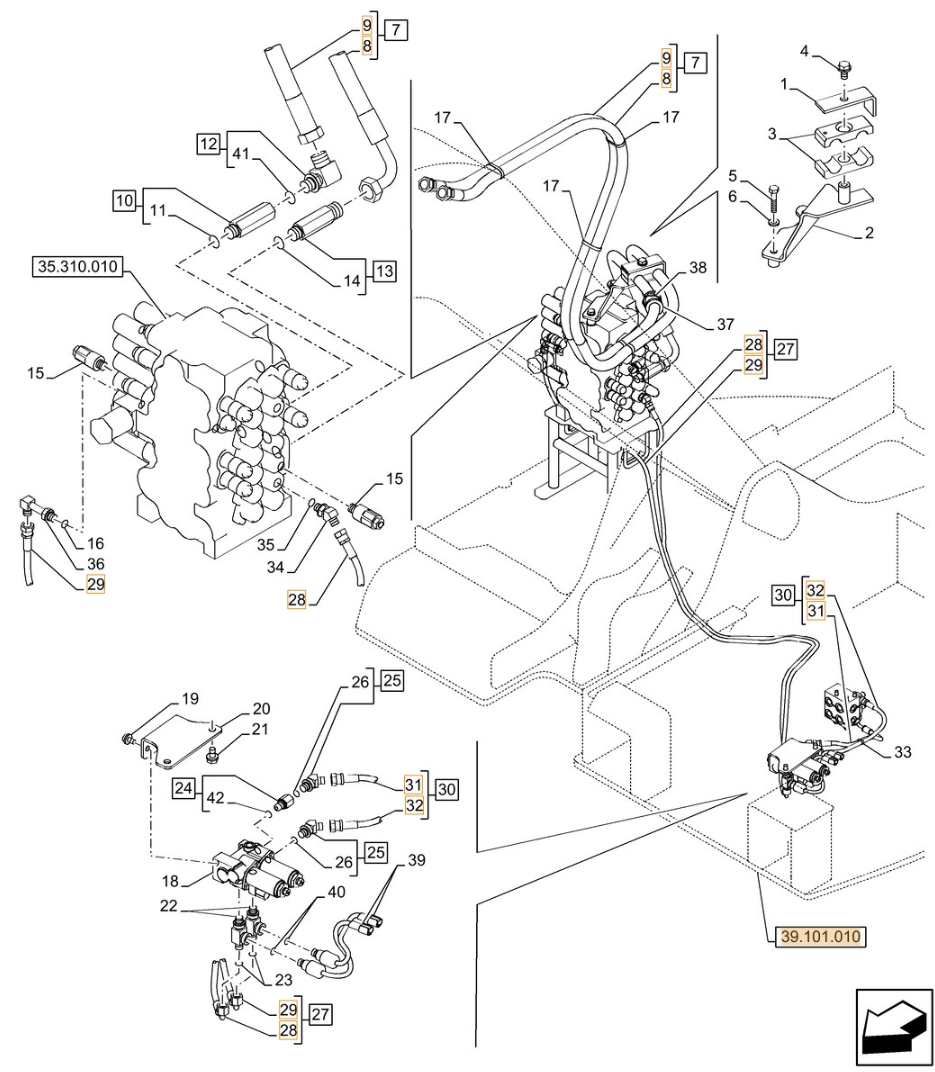 Case CX75C SR installation diagram showing hydraulic hose KHJ2166 at Pipe No. 29