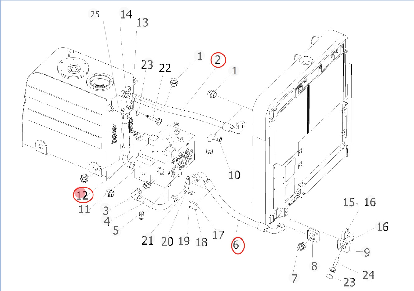 Sunward SWE150E installation diagram showing hydraulic hose 730502001951 at Pipe No. 2
