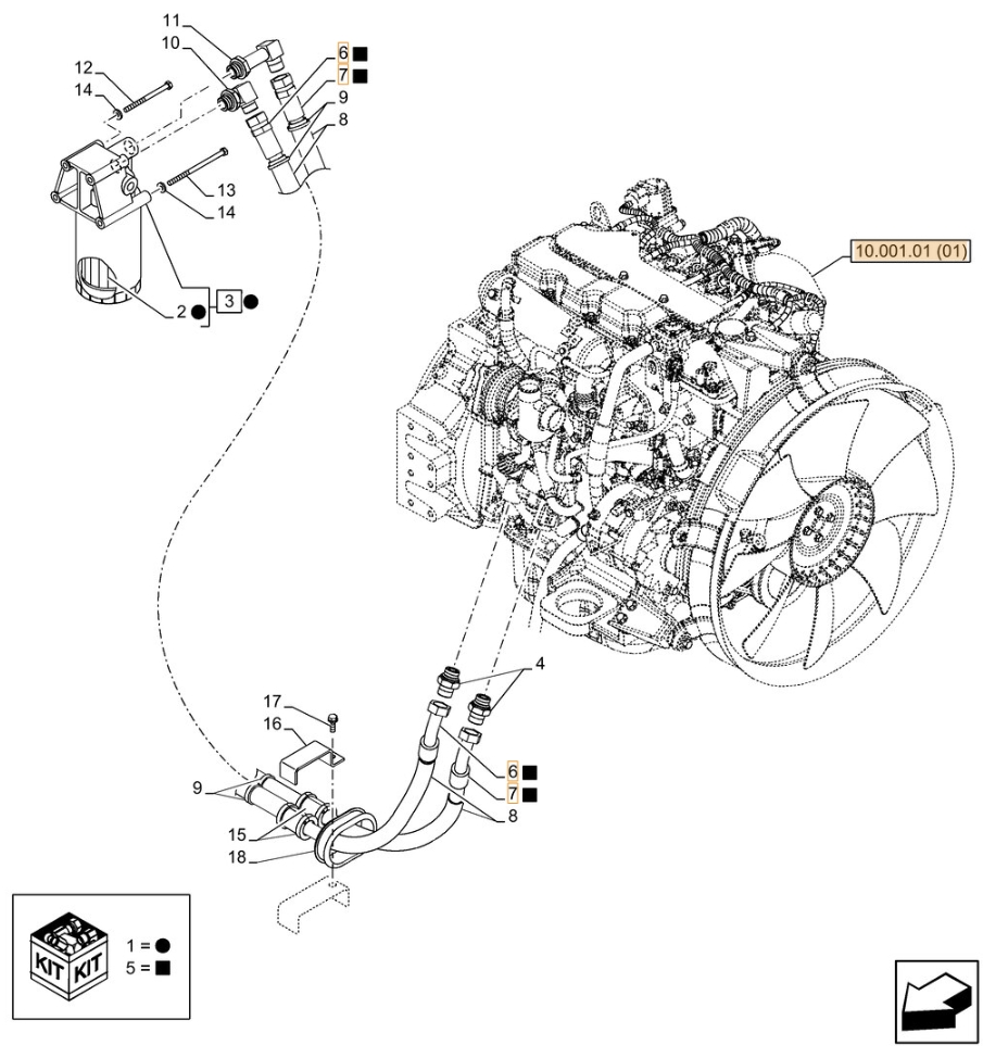 Case CX130C installation diagram showing hydraulic hose KLH10210 at Pipe No. 6
