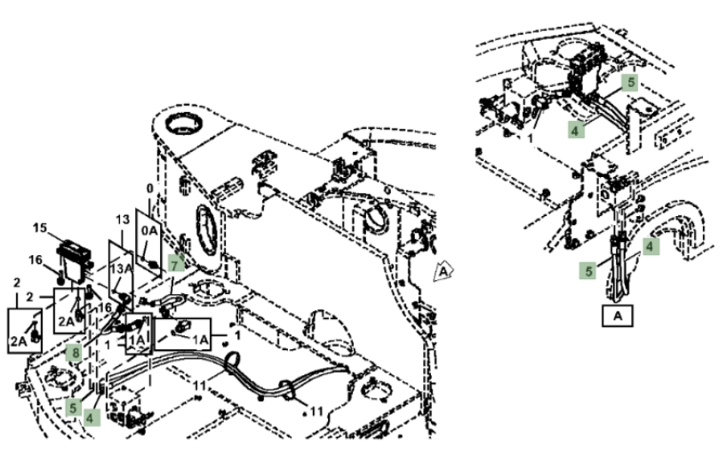 Hitachi ZX85USB-5N installation diagram showing hydraulic hose 4627868 at Pipe No. 7