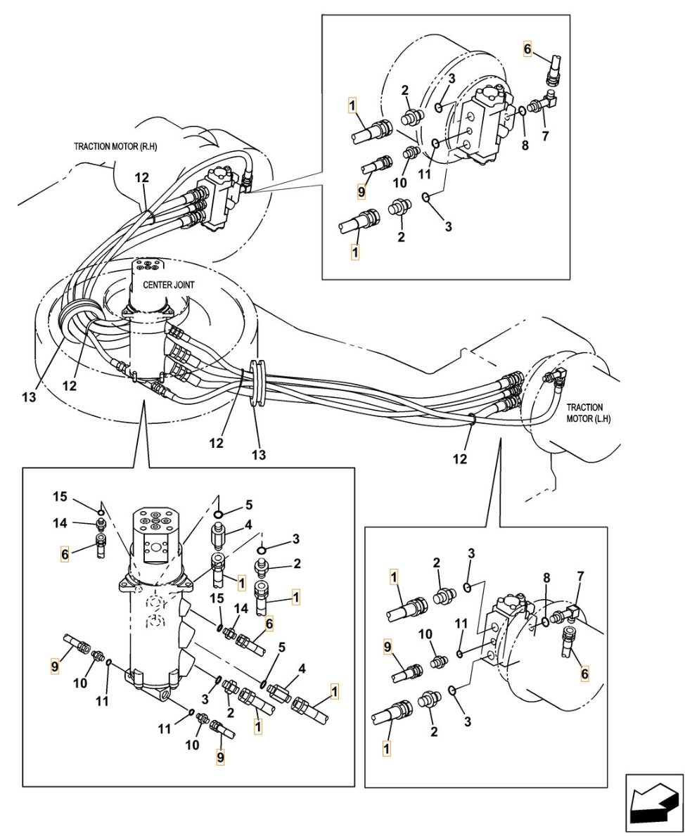 Case CX370C LC installation diagram showing hydraulic hose KTA1166 at Pipe No. 1